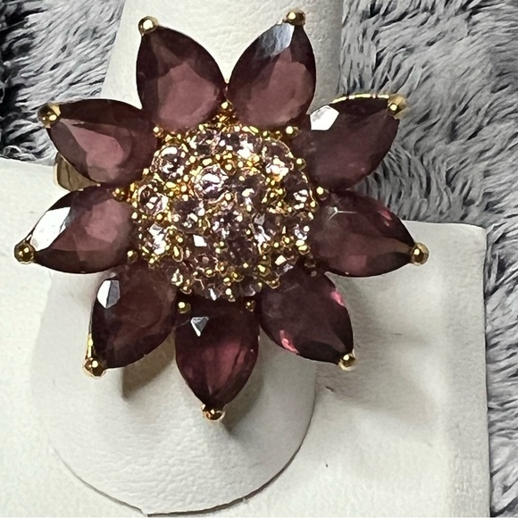 Joan Rivers Purple Rhinestone Flower Ring Size 10 - Picture 6 of 8